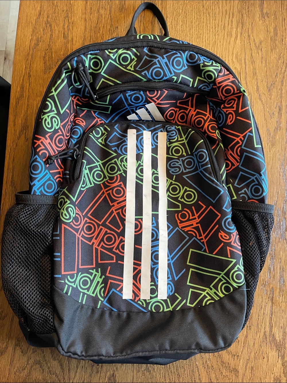 Adidas Boy’s Black Multi-Color Logo Print Backpack